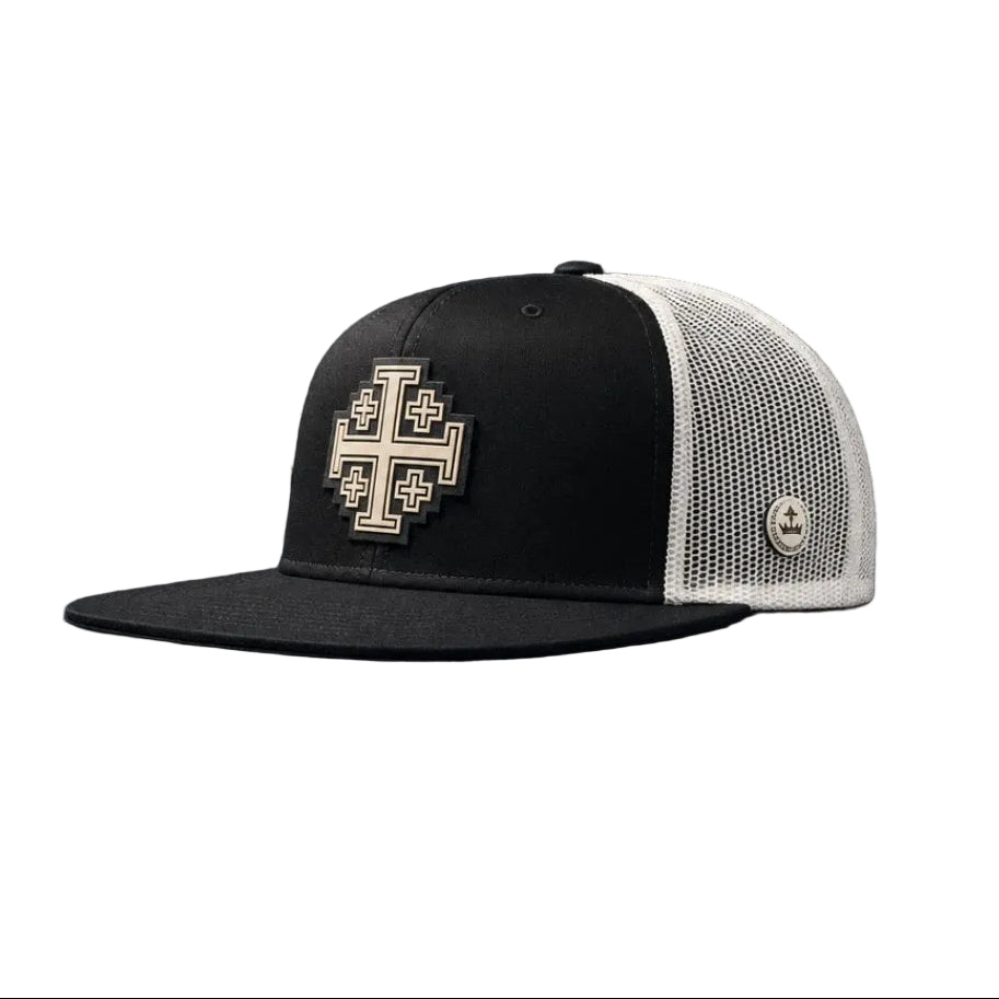 Jerusalem Cross — White (Black/White Flat Bill)