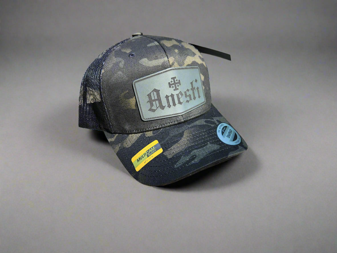 Anesti – Jerusalem Cross Leather Patch Trucker Cap