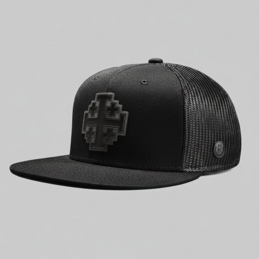 Jerusalem Cross — Blackout (All Black Flat Bill)