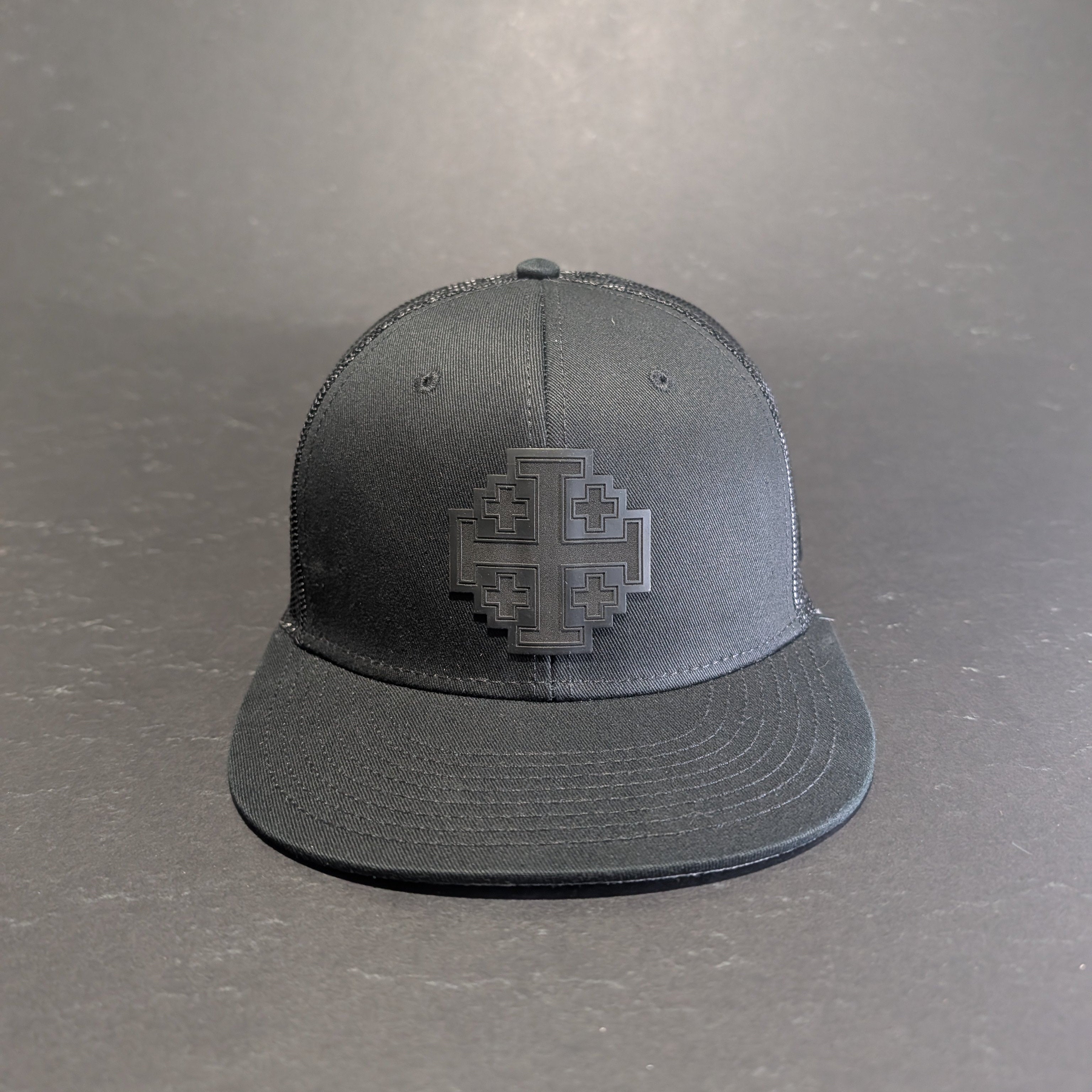Jerusalem Cross Blackout all black flat bill snapback, alternate angle